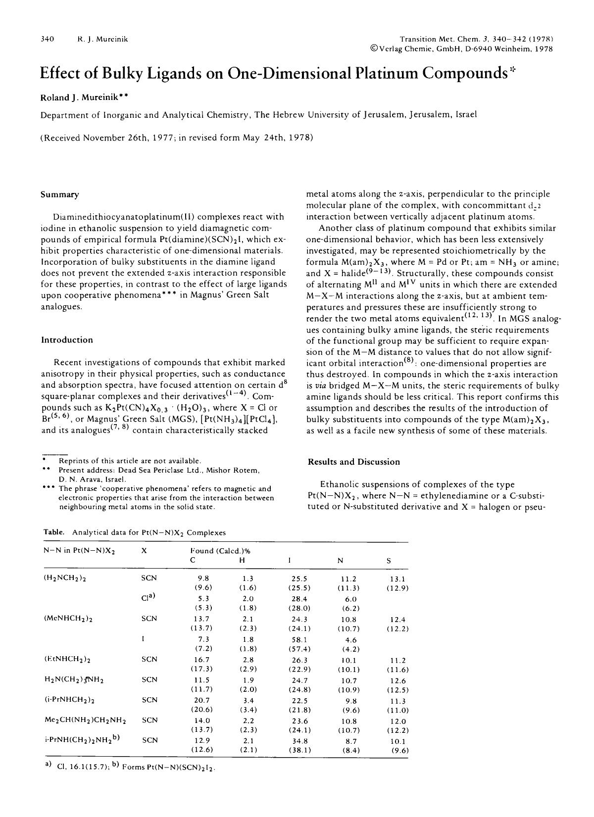 Effect of bulky ligands on one-dimensional platinum compounds by Unknown