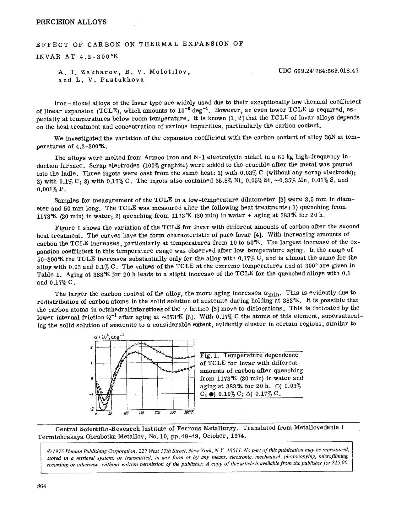 Effect of carbon on thermal expansion of invar at 4.2–300°K by Unknown