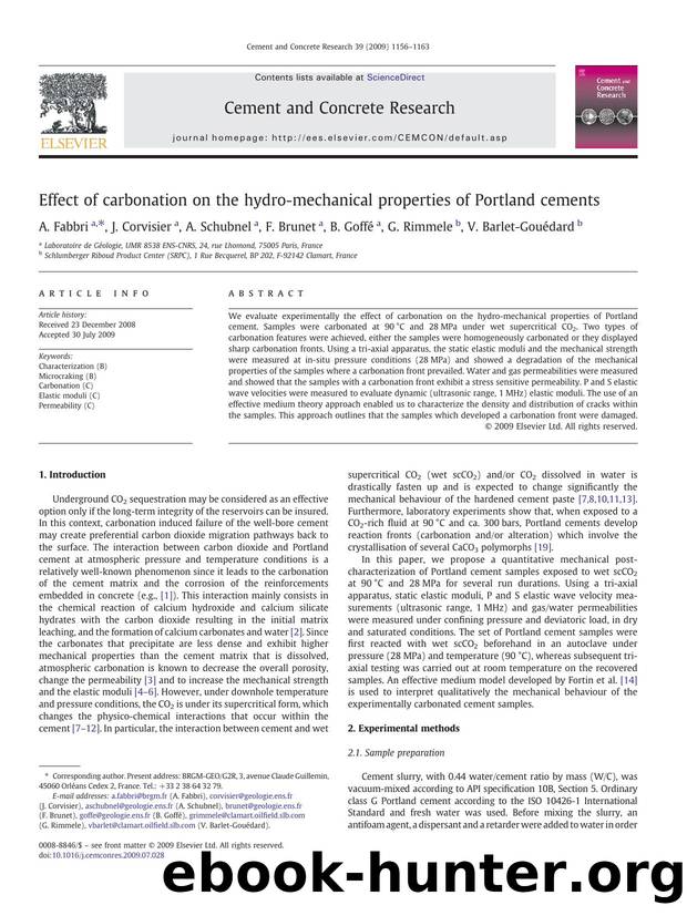 Effect of carbonation on the hydro-mechanical properties of Portland cements by A. Fabbri; J. Corvisier; A. Schubnel; F. Brunet; B. Goffé; G. Rimmele; V. Barlet-Gouédard