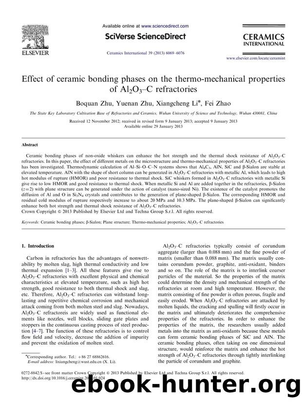 Effect of ceramic bonding phases on the thermo-mechanical properties of Al2O3amp#x02013;C refractories by Boquan Zhu & Yuenan Zhu & Xiangcheng Li & Fei Zhao