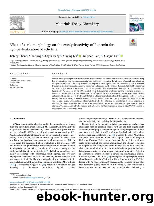 Effect of ceria morphology on the catalytic activity of Ruceria for hydroesterification of ethylene by Jiabing Chen & Yibo Tang & Jiayin Liang & Xinying Liu & Xingmao Jiang & Xiaojun Lu
