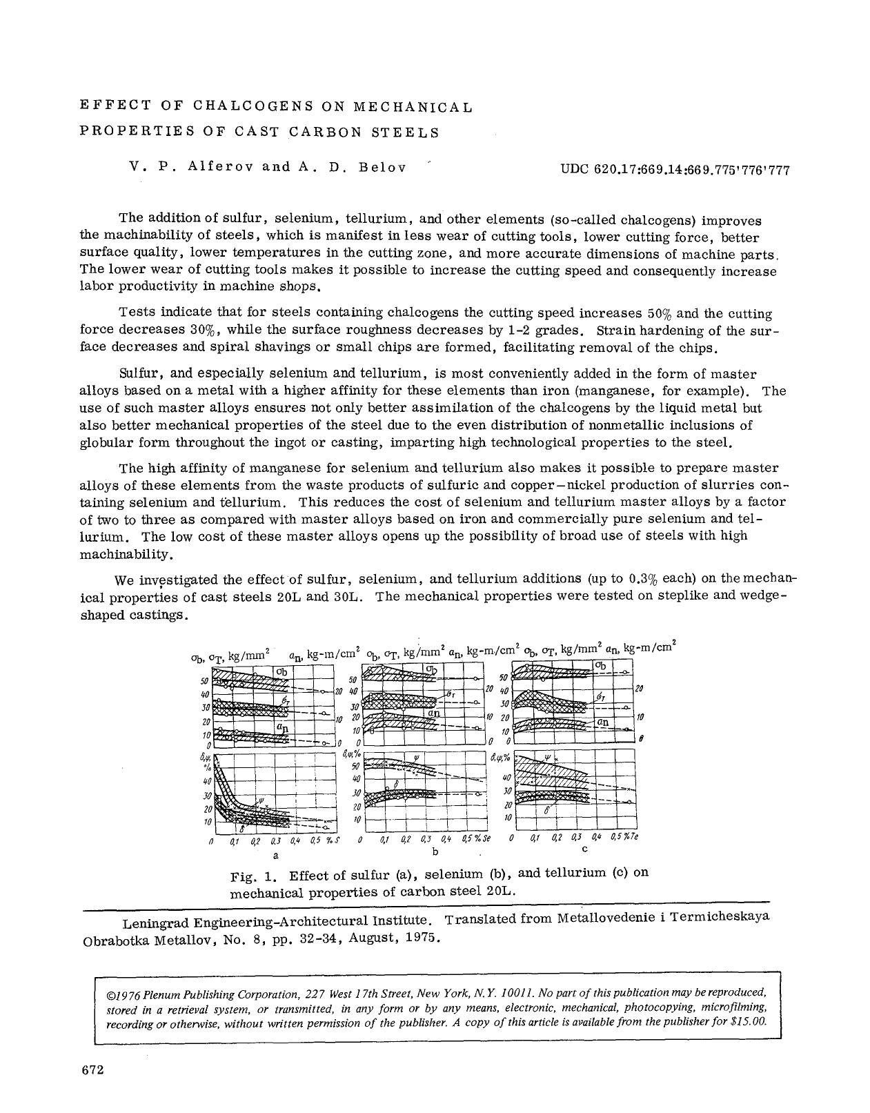 Effect of chalcogens on mechanical properties of cast carbon steels by Unknown