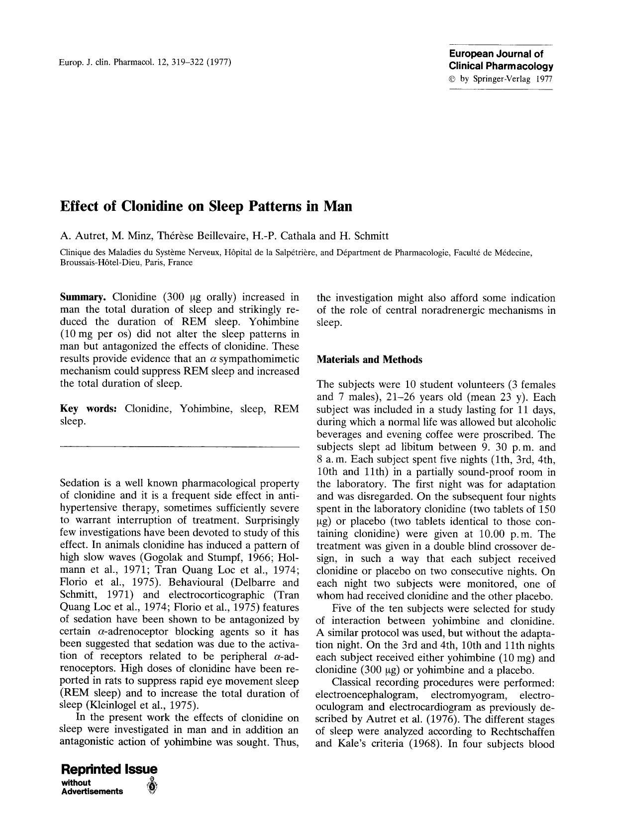 Effect of clonidine on sleep patterns in man by Unknown