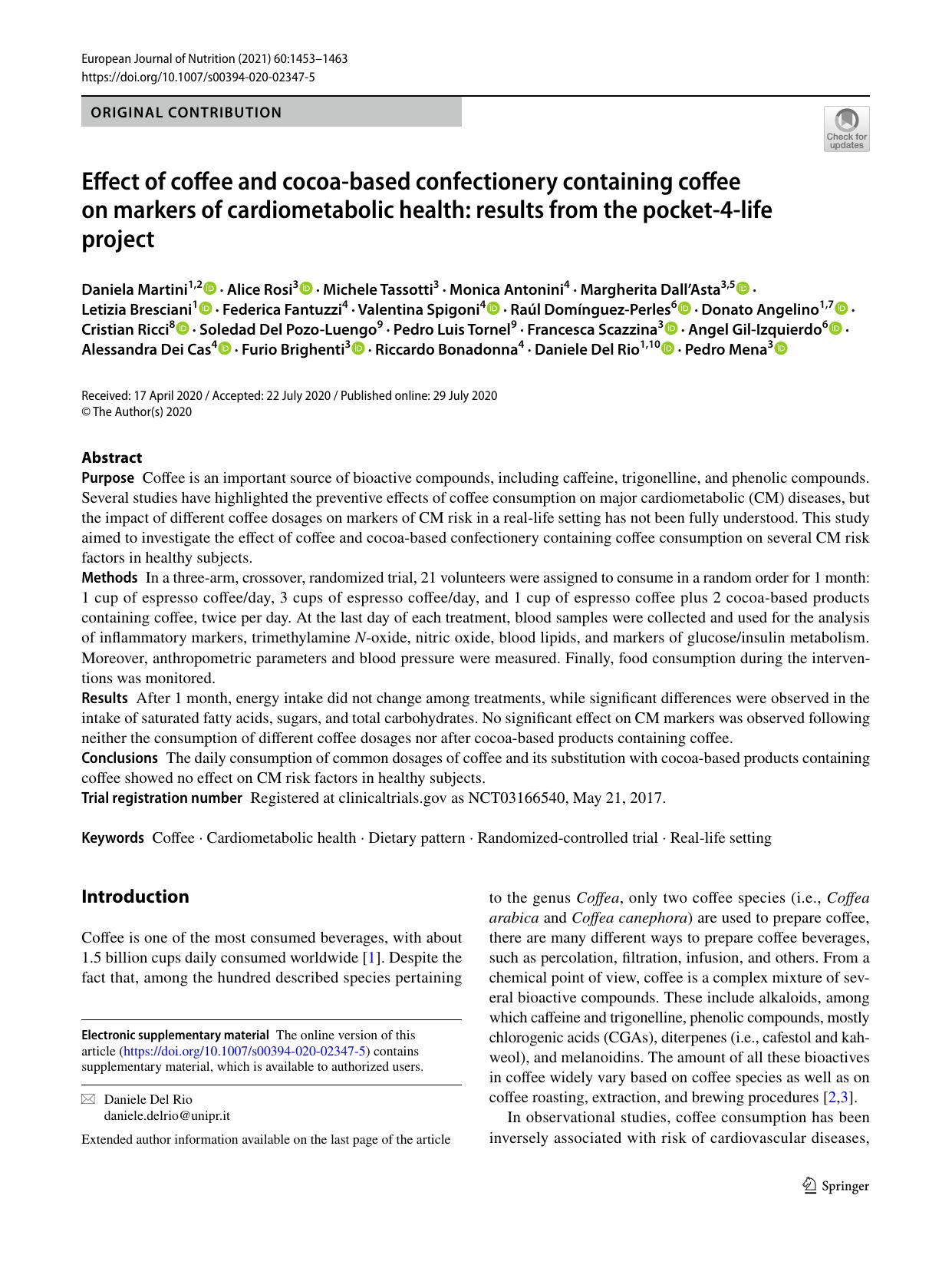 Effect of coffee and cocoa-based confectionery containing coffee on markers of cardiometabolic health: results from the pocket-4-life project by unknow
