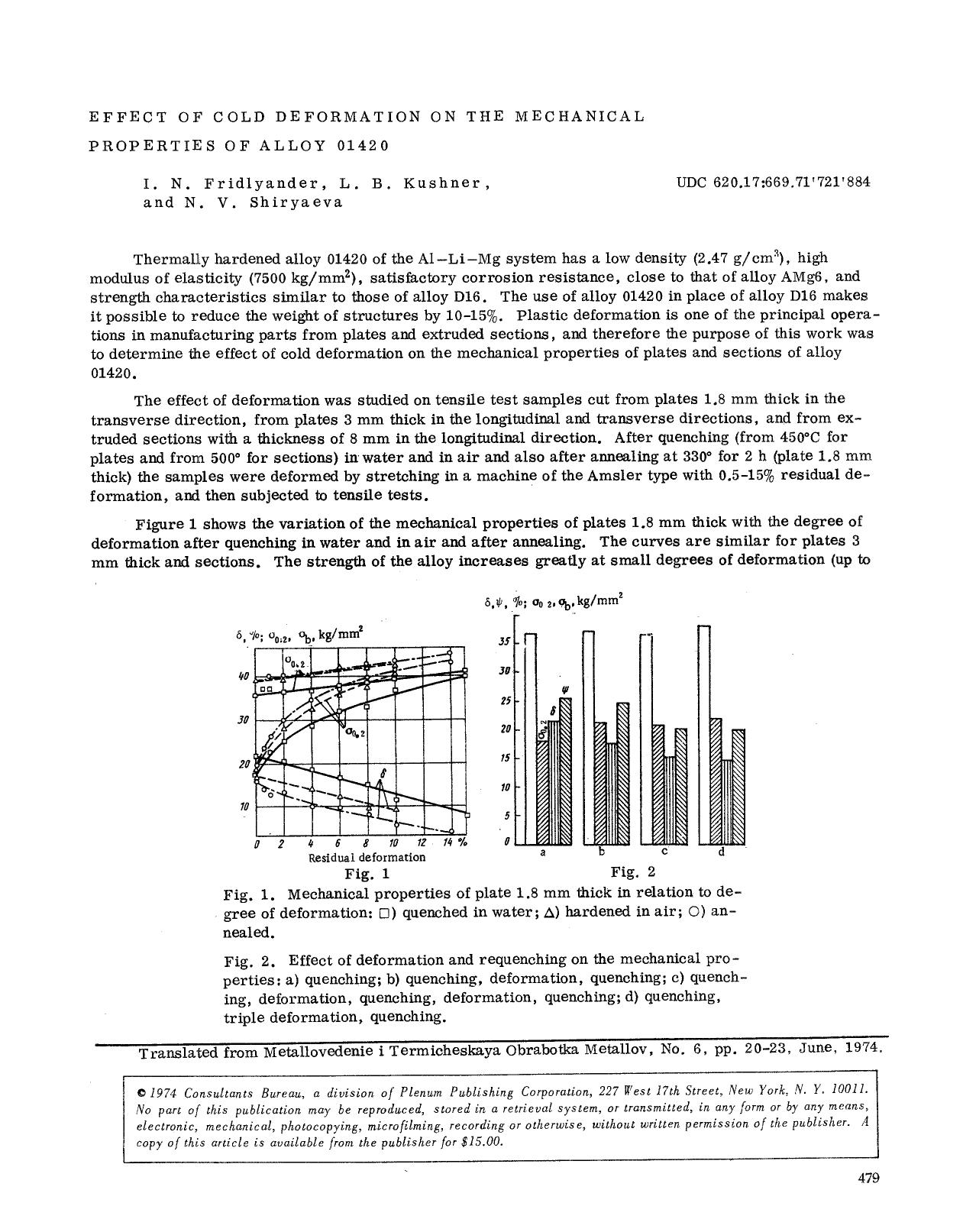 Effect of cold deformation on the mechanical properties of alloy 01420 by Unknown