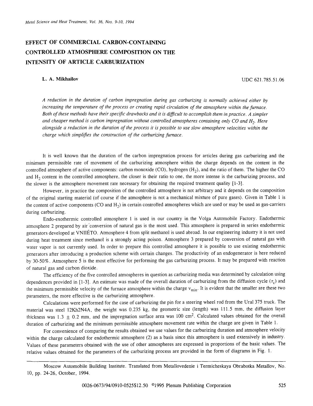 Effect of commercial carbon-containing controlled atmosphere composition on the intensity of article carburization by Unknown