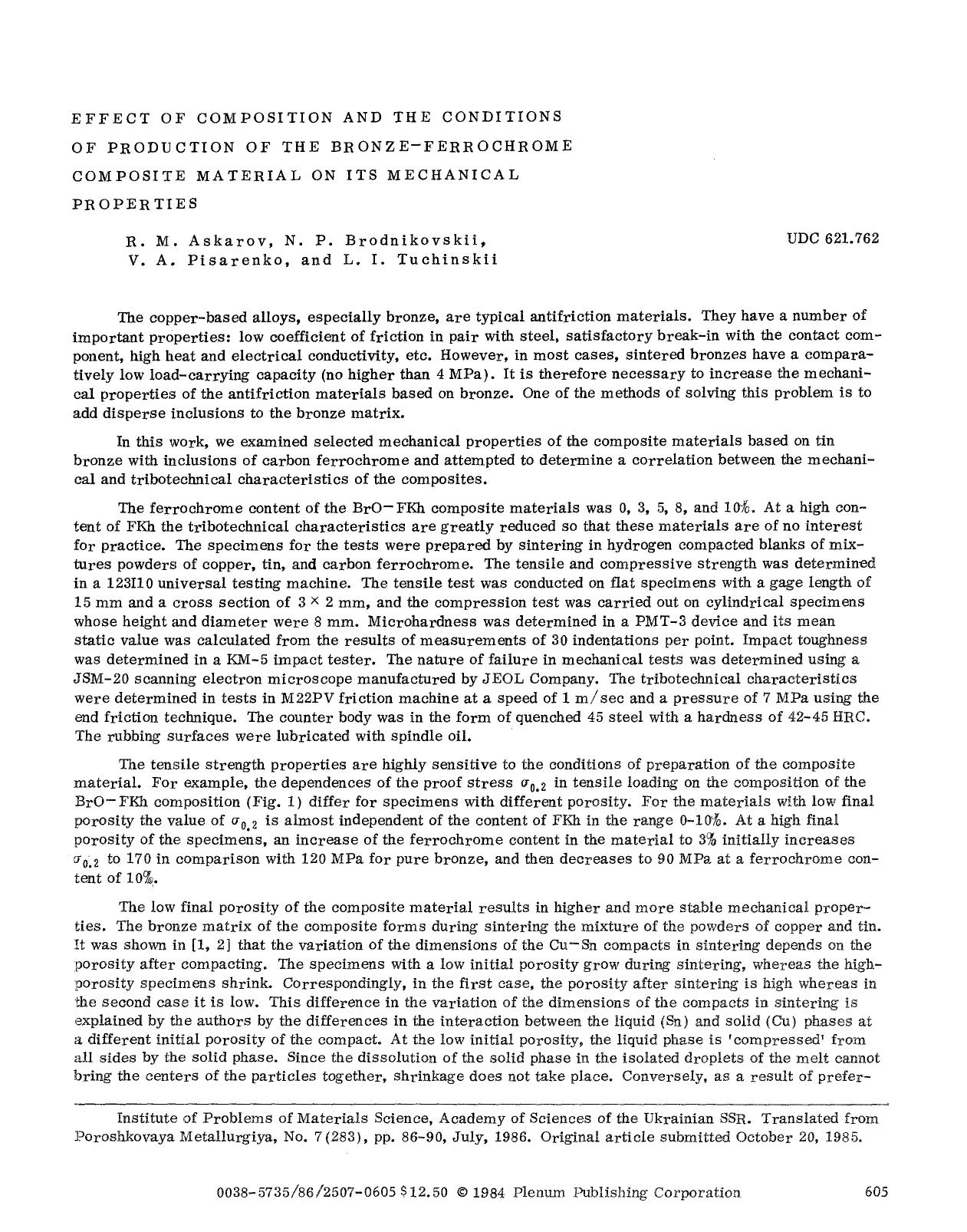 Effect of composition and the conditions of production of the bronze-ferrochrome composite material on its mechanical properties by Unknown