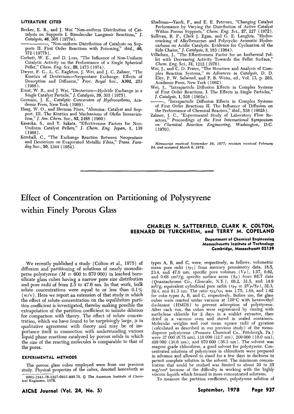 Effect of concentration on partitioning of polystyrene within finely porous glass by Unknown