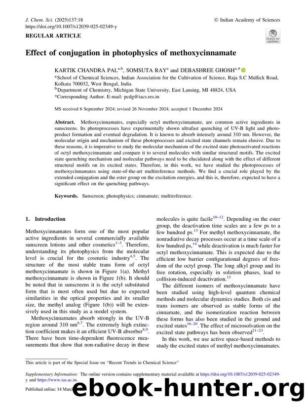 Effect of conjugation in photophysics of methoxycinnamate by Kartik Chandra Pal & Somsuta Ray & Debashree Ghosh