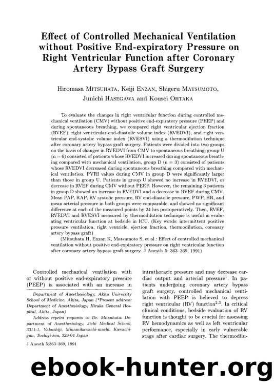 Effect of controlled mechanical ventilation without positive end-expiratory pressure on right ventricular function after coronary artery bypass graft surgery by Unknown