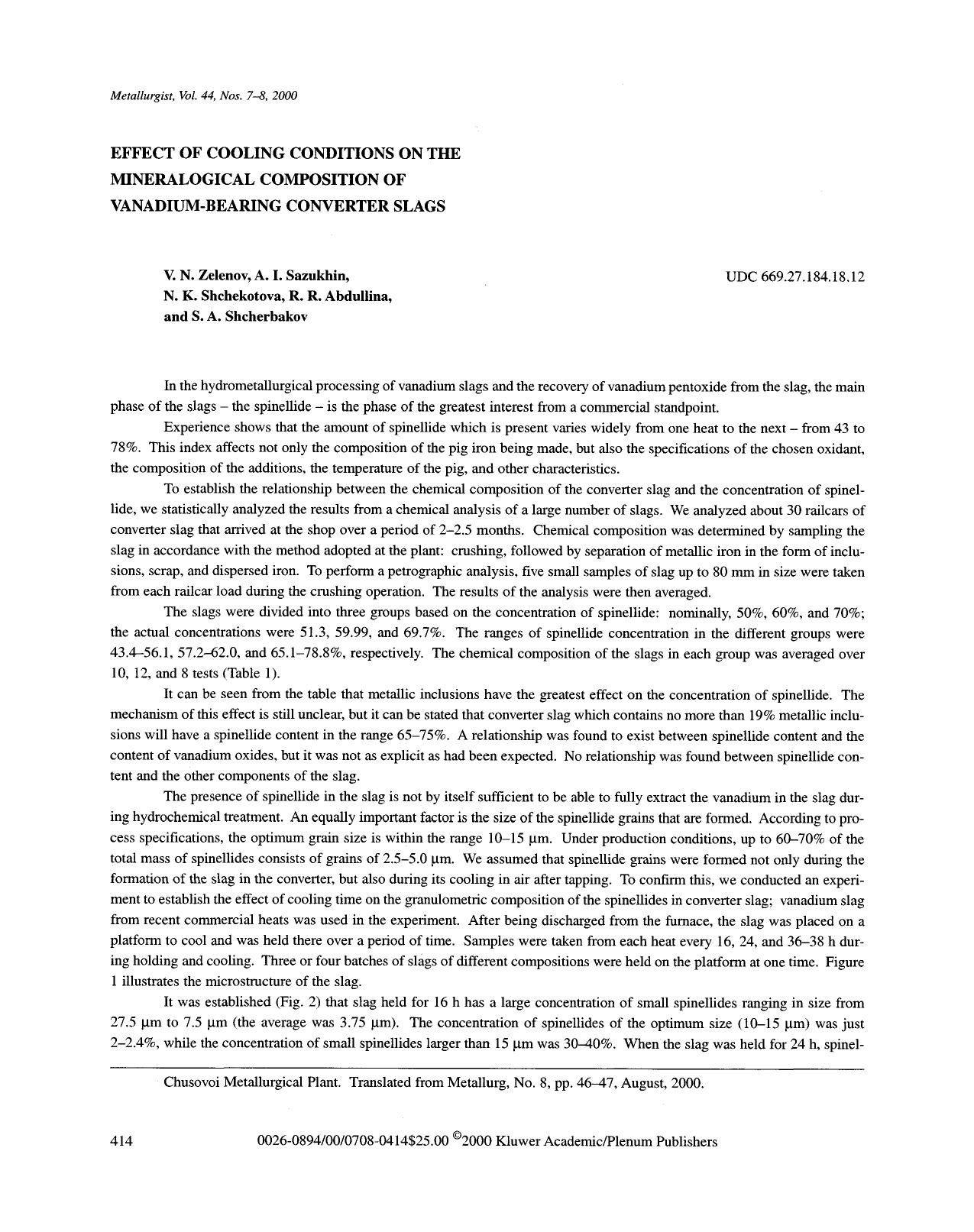 Effect of cooling conditions on the mineralogical composition of vanadium-bearing converter slags by Unknown