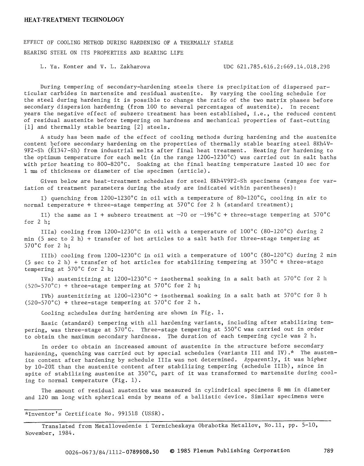 Effect of cooling method during hardening of a thermally stable bearing steel on its properties and bearing life by Unknown