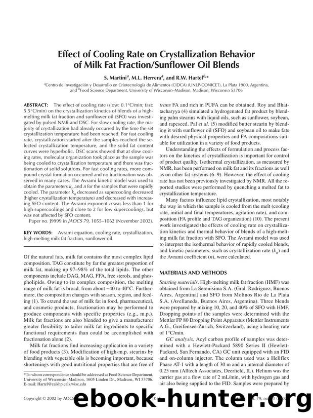 Effect of cooling rate on crystallization behavior of milk fat fractionsunflower oil blends by Unknown