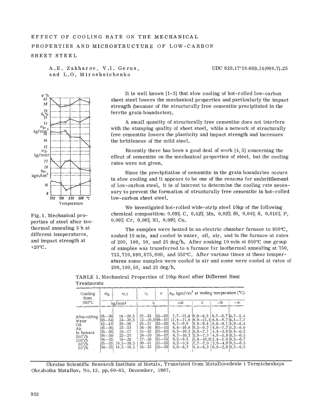 Effect of cooling rate on the mechanical properties and microstructure of low-carbon sheet steel by Unknown
