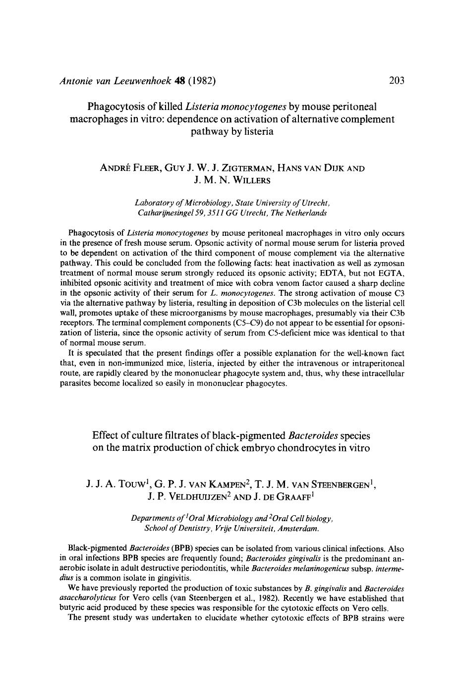 Effect of culture filtrates of black-pigmented <Emphasis Type="Italic">Bacteroides<Emphasis> species on the matrix production of chick embryo chondrocytes in vitro by Unknown