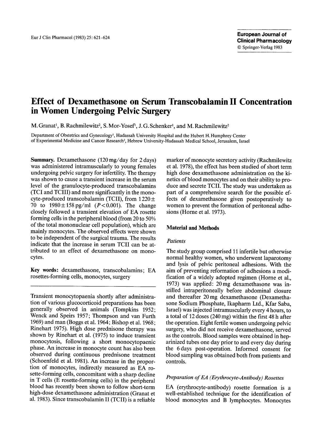 Effect of dexamethasone on serum transcobalamin II concentration in women undergoing pelvic surgery by Unknown