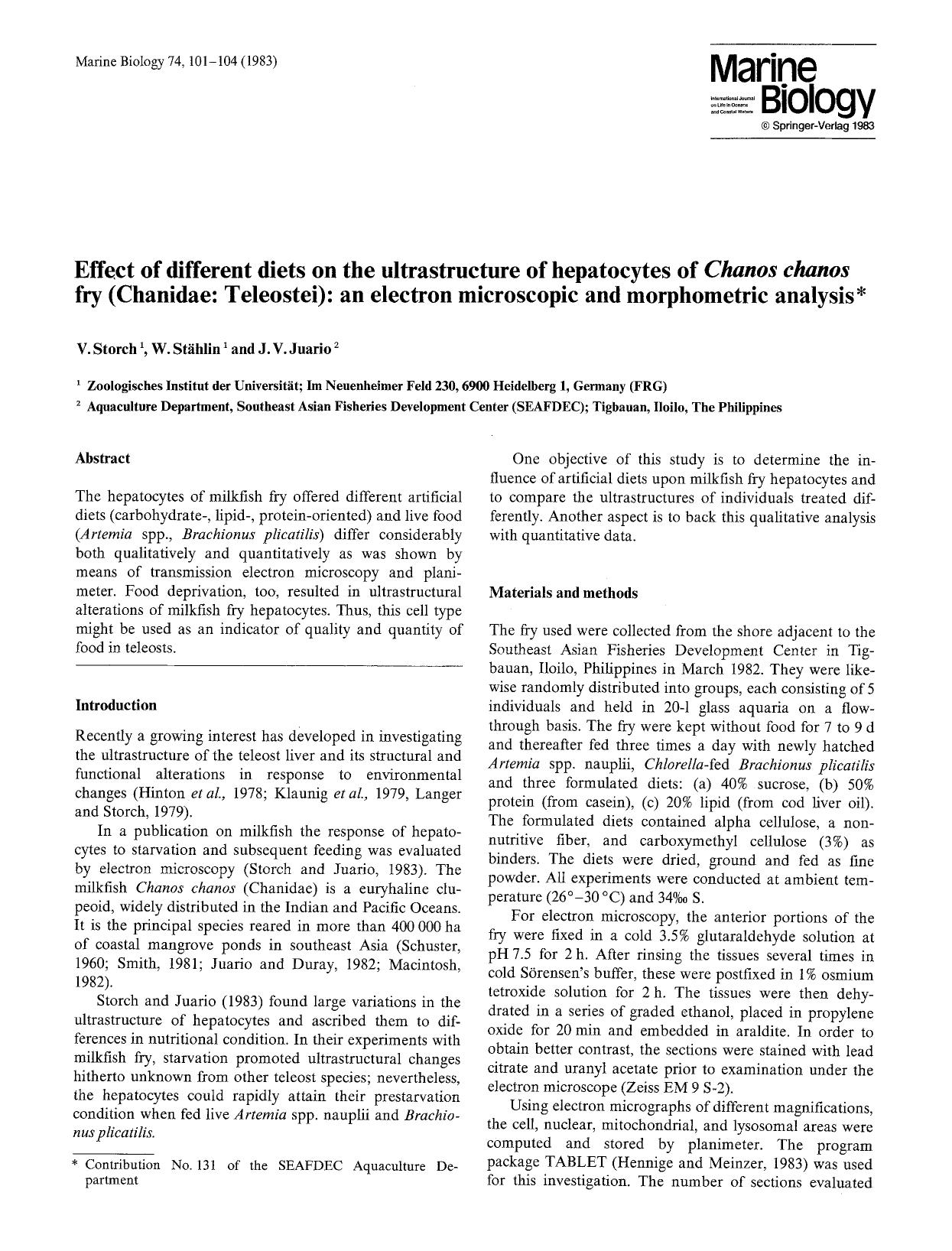 Effect of different diets on the ultrastructure of hepatocytes of <Emphasis Type="Italic">Chanos chanos<Emphasis> fry (Chanidae: Teleostei): an electron microscopic and morphometric analysis by Unknown
