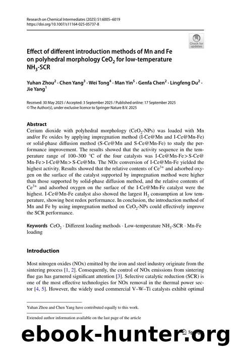 Effect of different introduction methods of Mn and Fe on polyhedral morphology CeO2 for low-temperature NH3-SCR by Yuhan Zhou & Chen Yang & Wei Tong & Man Yin & Genfa Chen & Lingfeng Du & Jie Yang
