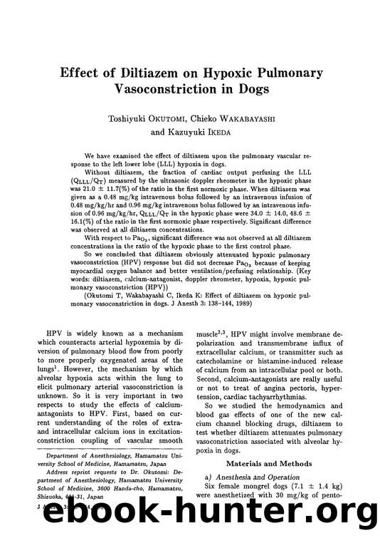 Effect of diltiazem on hypoxic pulmonary vasoconstriction in dogs by Unknown