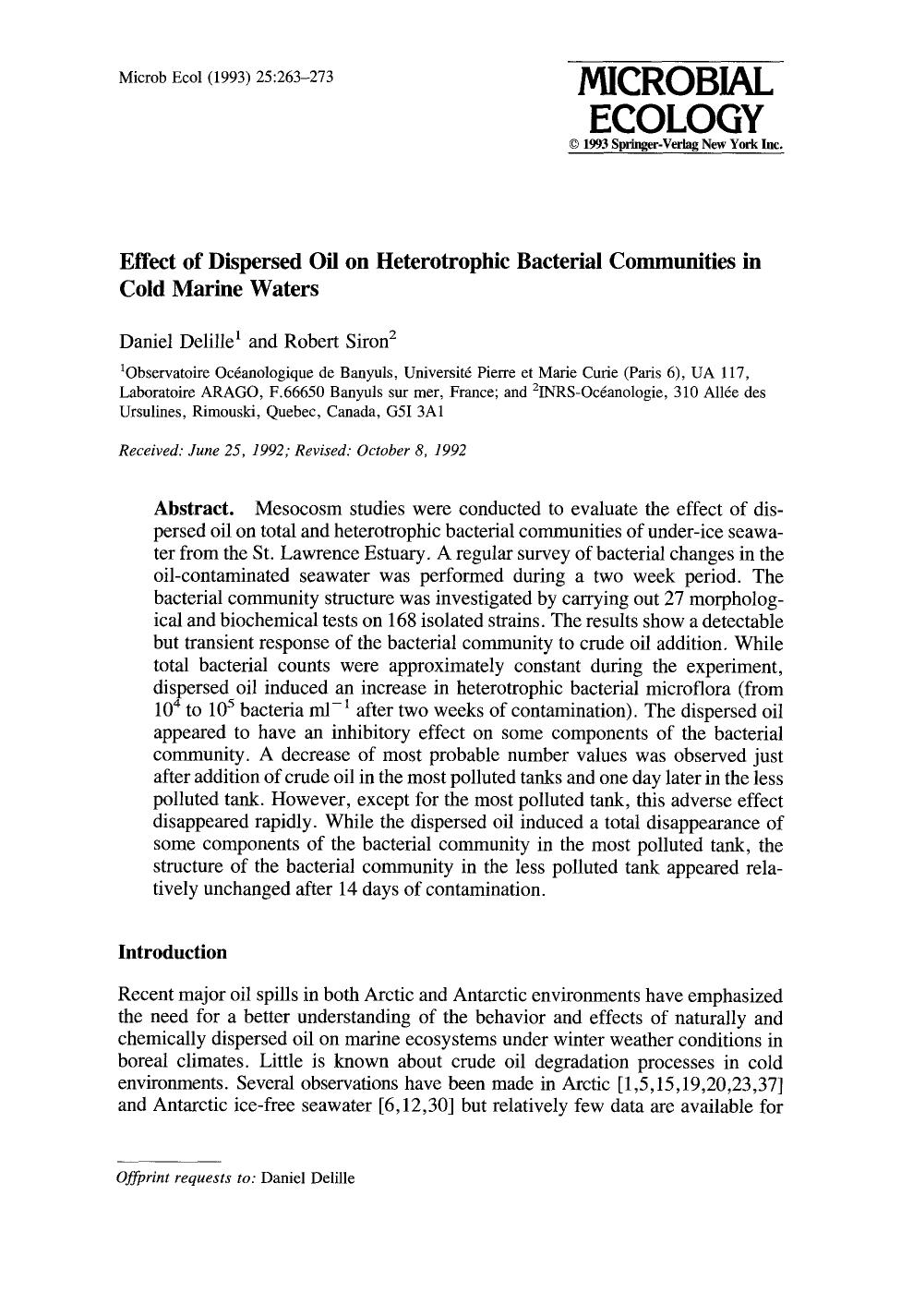 Effect of dispersed oil on heterotrophic bacterial communities in cold marine waters by Unknown