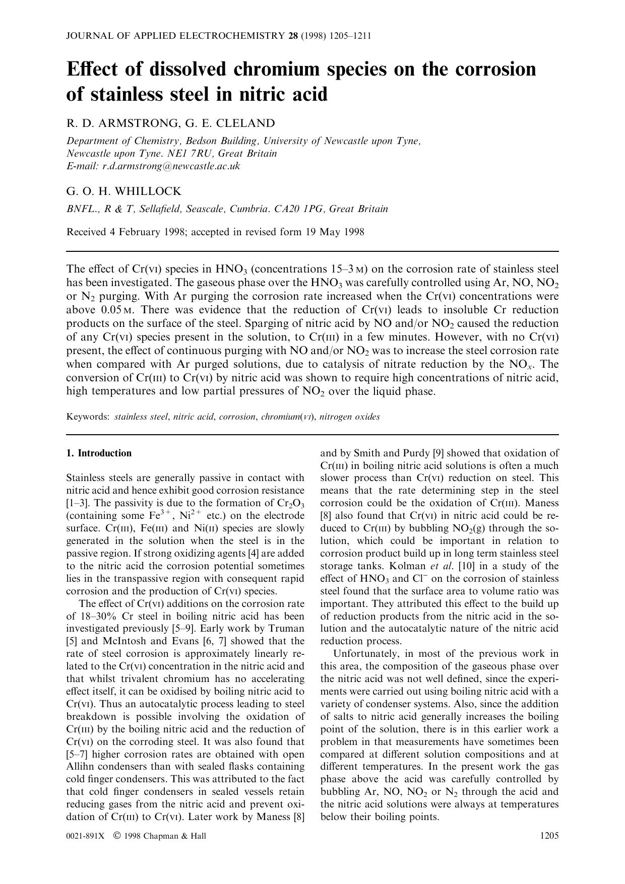 Effect of dissolved chromium species on the corrosionof stainless steel in nitric acid by Unknown