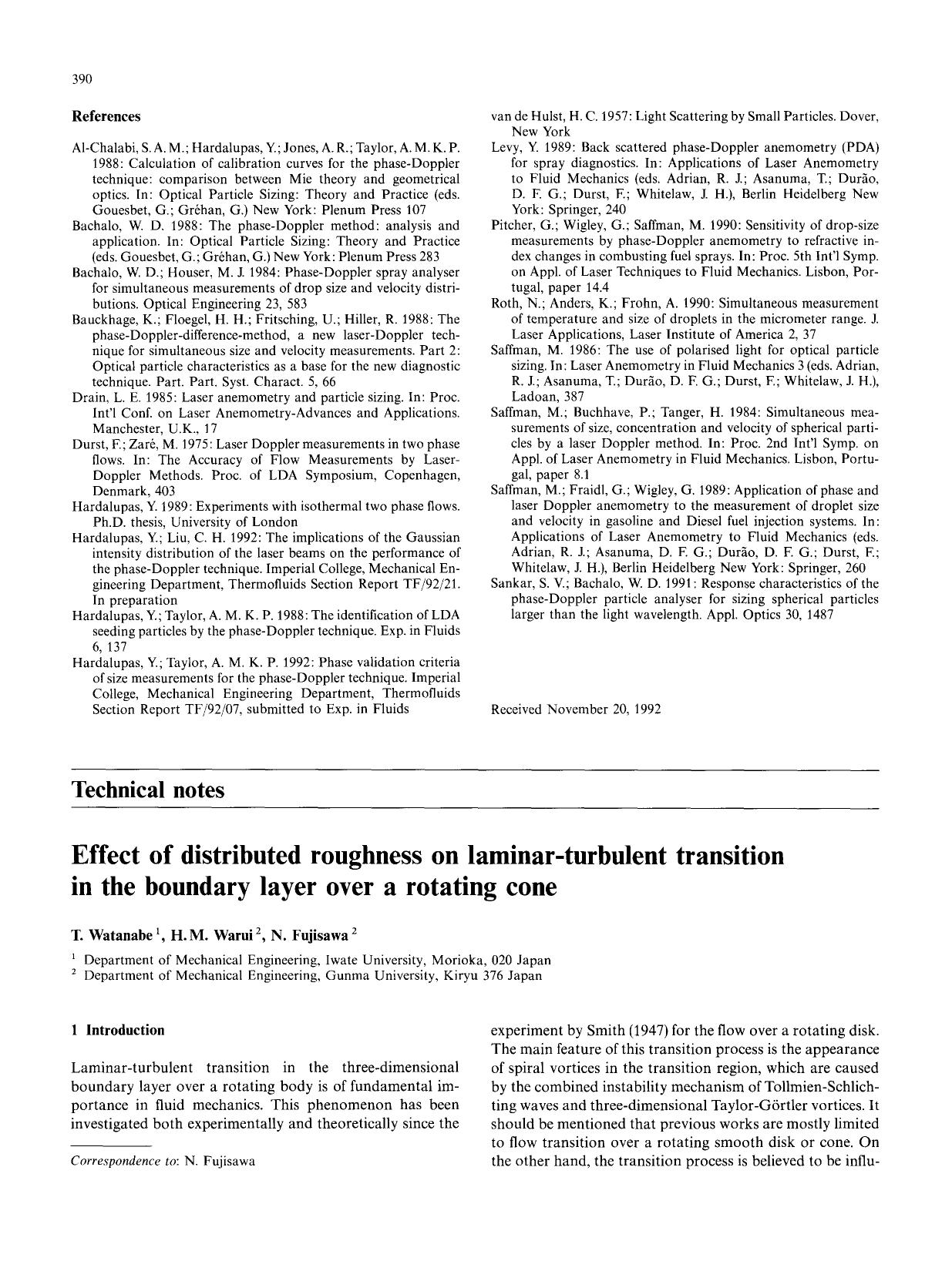 Effect of distributed roughness on laminar-turbulent transition in the boundary layer over a rotating cone by Unknown