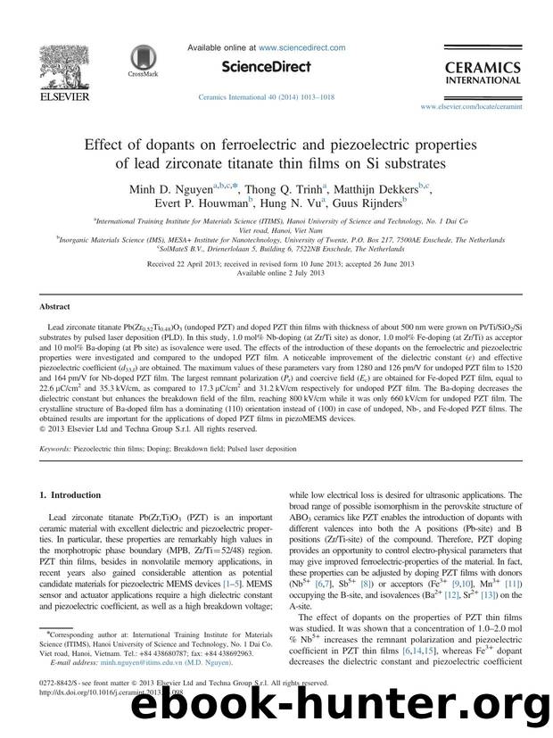 Effect of dopants on ferroelectric and piezoelectric properties of lead zirconate titanate thin films on Si substrates by Minh D. Nguyen & Thong Q. Trinh & Matthijn Dekkers & Evert P. Houwman & Hung N. Vu & Guus Rijnders