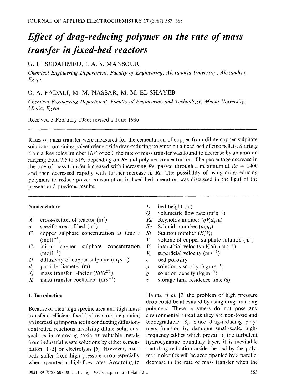 Effect of drag-reducing polymer on the rate of mass transfer in fixed-bed reactors by Unknown