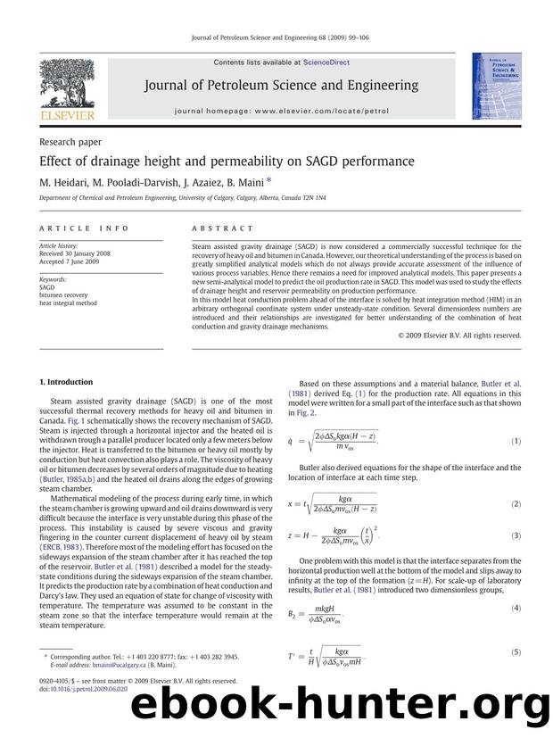 Effect of drainage height and permeability on SAGD performance by M. Heidari; M. Pooladi-Darvish; J. Azaiez; B. Maini