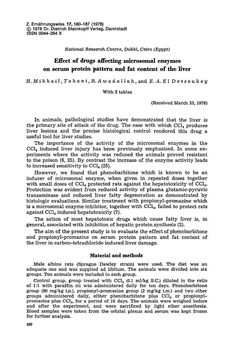 Effect of drugs affecting microsomal enzymes on serum protein pattern and fat content of the liver by Unknown