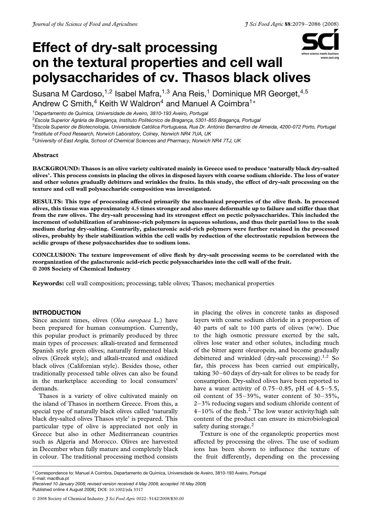 Effect of dry-salt processing on the textural properties and cell wall polysaccharides of cv. Thasos black olives by Unknown