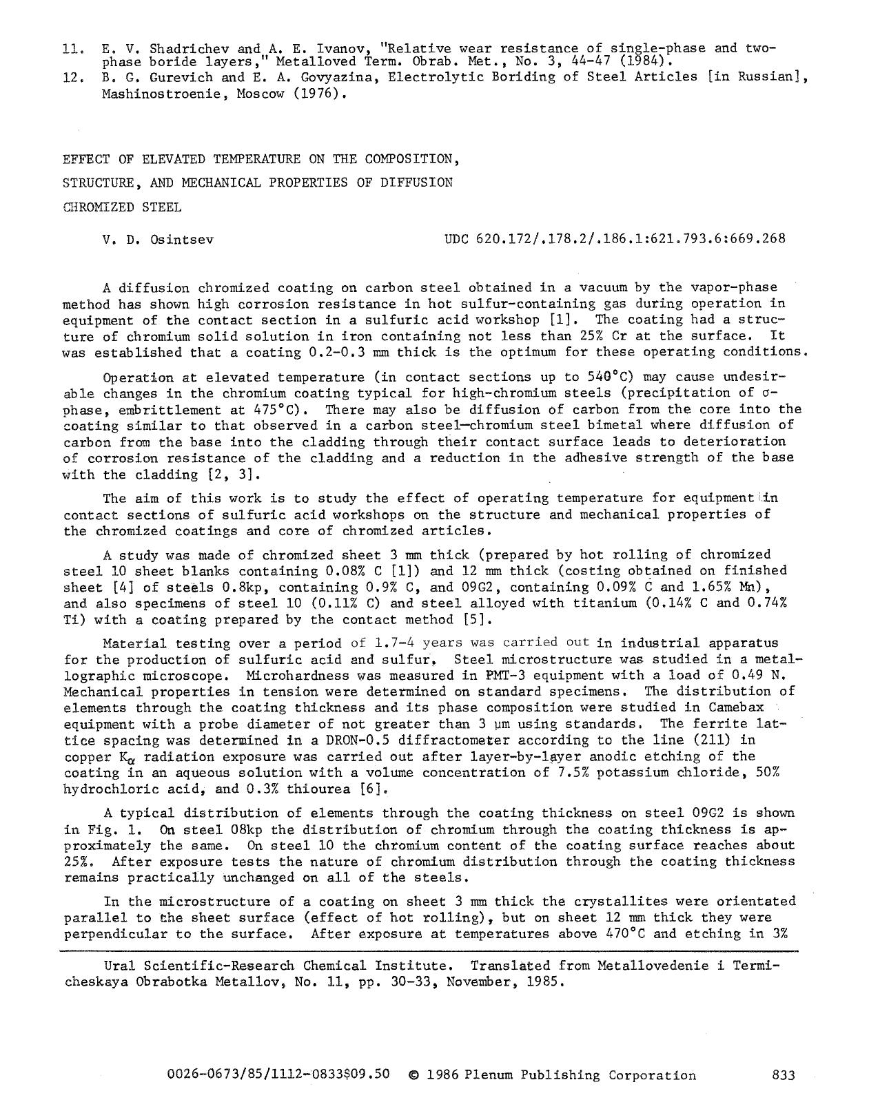 Effect of elevated temperature on the composition, structure, and mechanical properties of diffusion chromized steel by Unknown