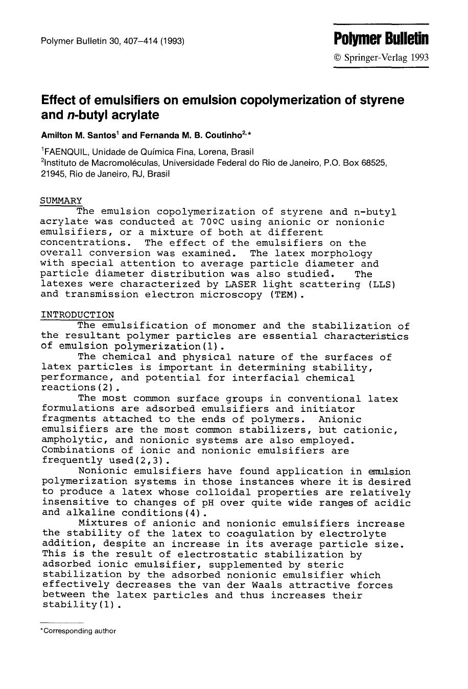 Effect of emulsifiers on emulsion copolymerization of styrene and <Emphasis Type="Italic">n<Emphasis>-butyl acrylate by Unknown