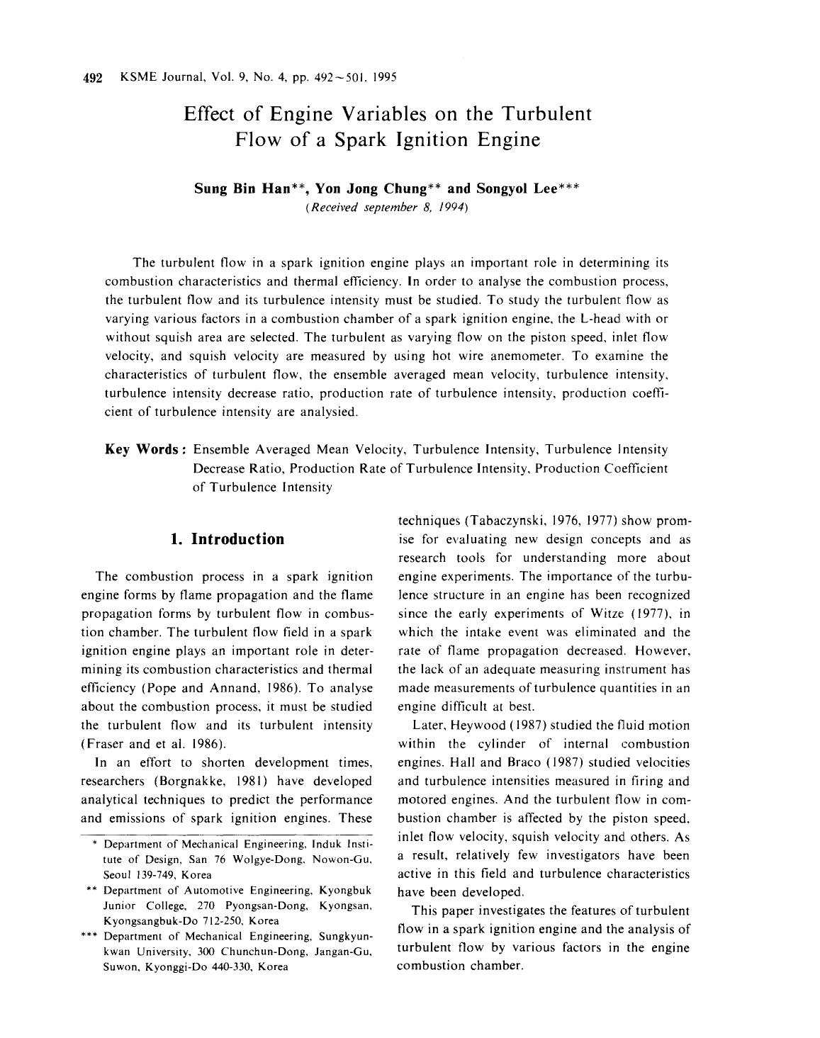 Effect of engine variables on the turbulent flow of a spark ignition engine by Unknown