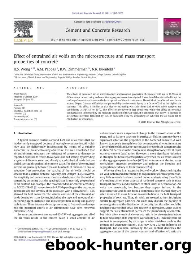 Effect of entrained air voids on the microstructure and mass transport properties of concrete by H.S. Wong & A.M. Pappas & R.W. Zimmerman & N.R. Buenfeld