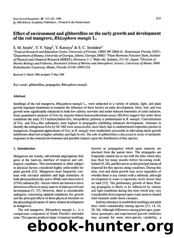 Effect of environment and gibberellins on the early growth and development of the red mangrove,  <Emphasis Type="Italic">Rhizophora mangle <Emphasis> L. by Unknown