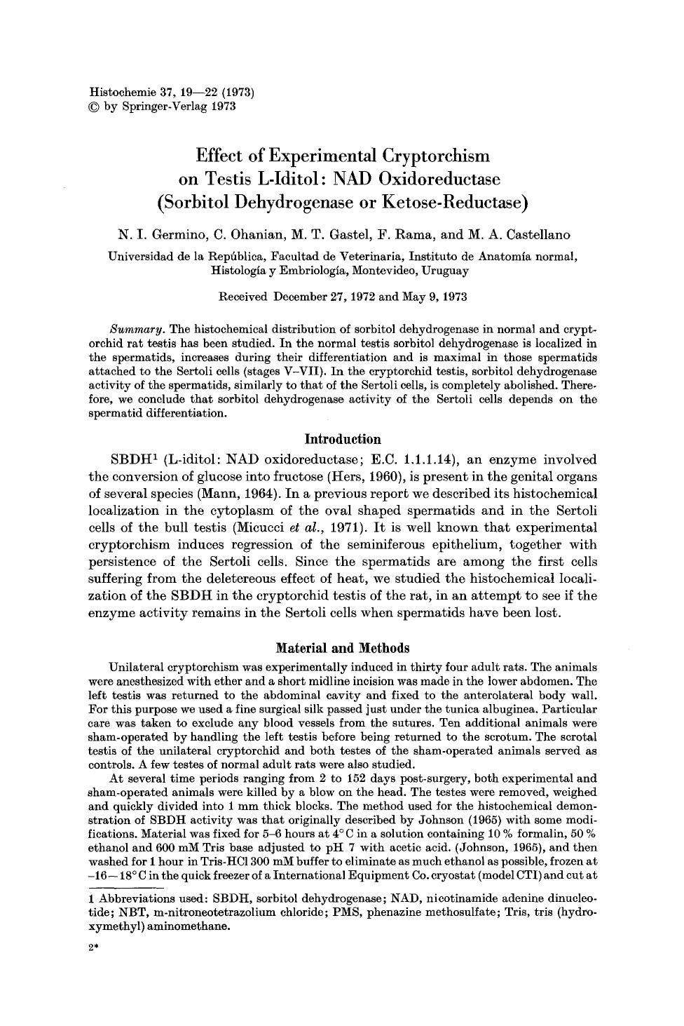 Effect of experimental cryptorchism on testis L-iditol: NAD oxidoreductase (sorbitol dehydrogenase or ketose-reductase) by Unknown