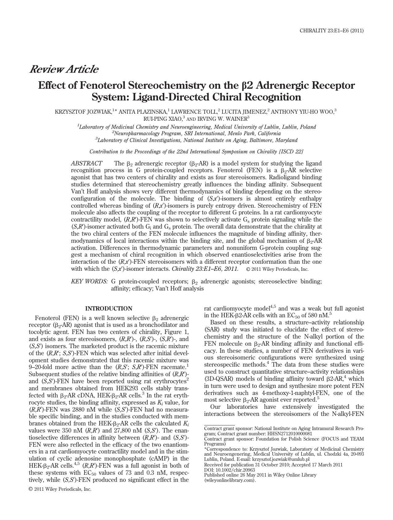 Effect of fenoterol stereochemistry on the 2 adrenergic receptor system: Liganddirected chiral recognition by Unknown