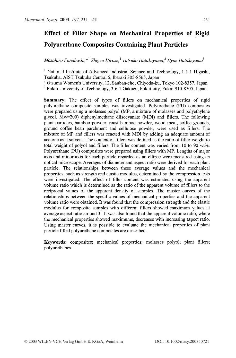 Effect of filler shape on mechanical properties of rigid polyurethane composites containing plant particles by Unknown