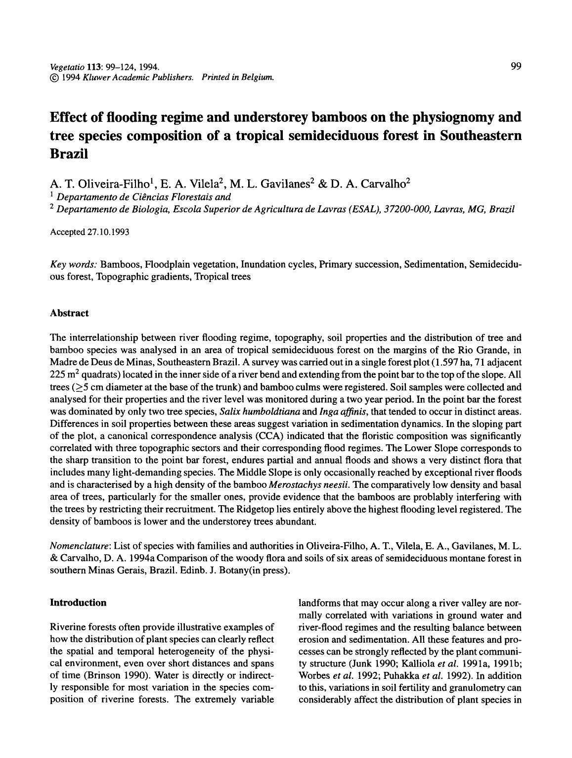 Effect of flooding regime and understorey bamboos on the physiognomy and tree species composition of a tropical semideciduous forest in Southeastern Brazil by Unknown