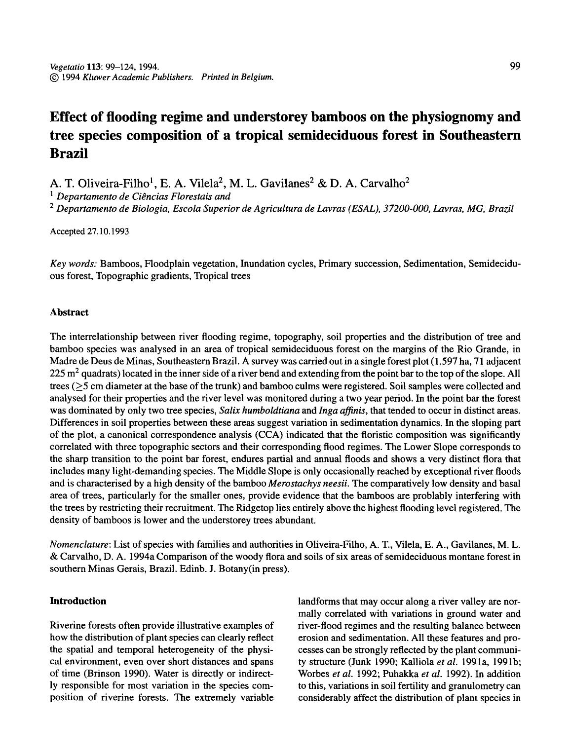 Effect of flooding regime and understorey bamboos on the physiognomy and tree species composition of a tropical semideciduous forest in Southeastern Brazil by Unknown