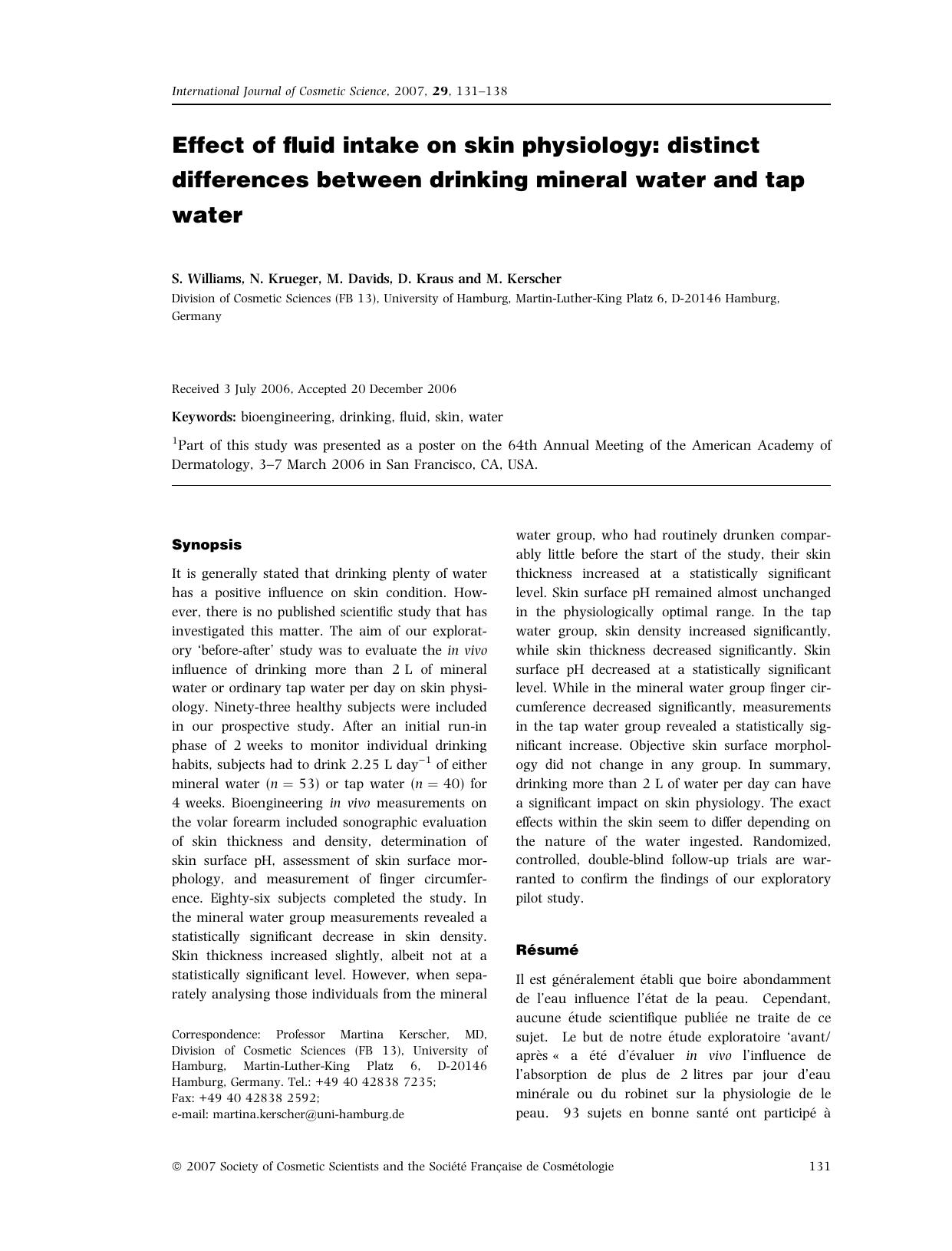 Effect of fluid intake on skin physiology: distinct differences between drinking mineral water and tap water by Unknown