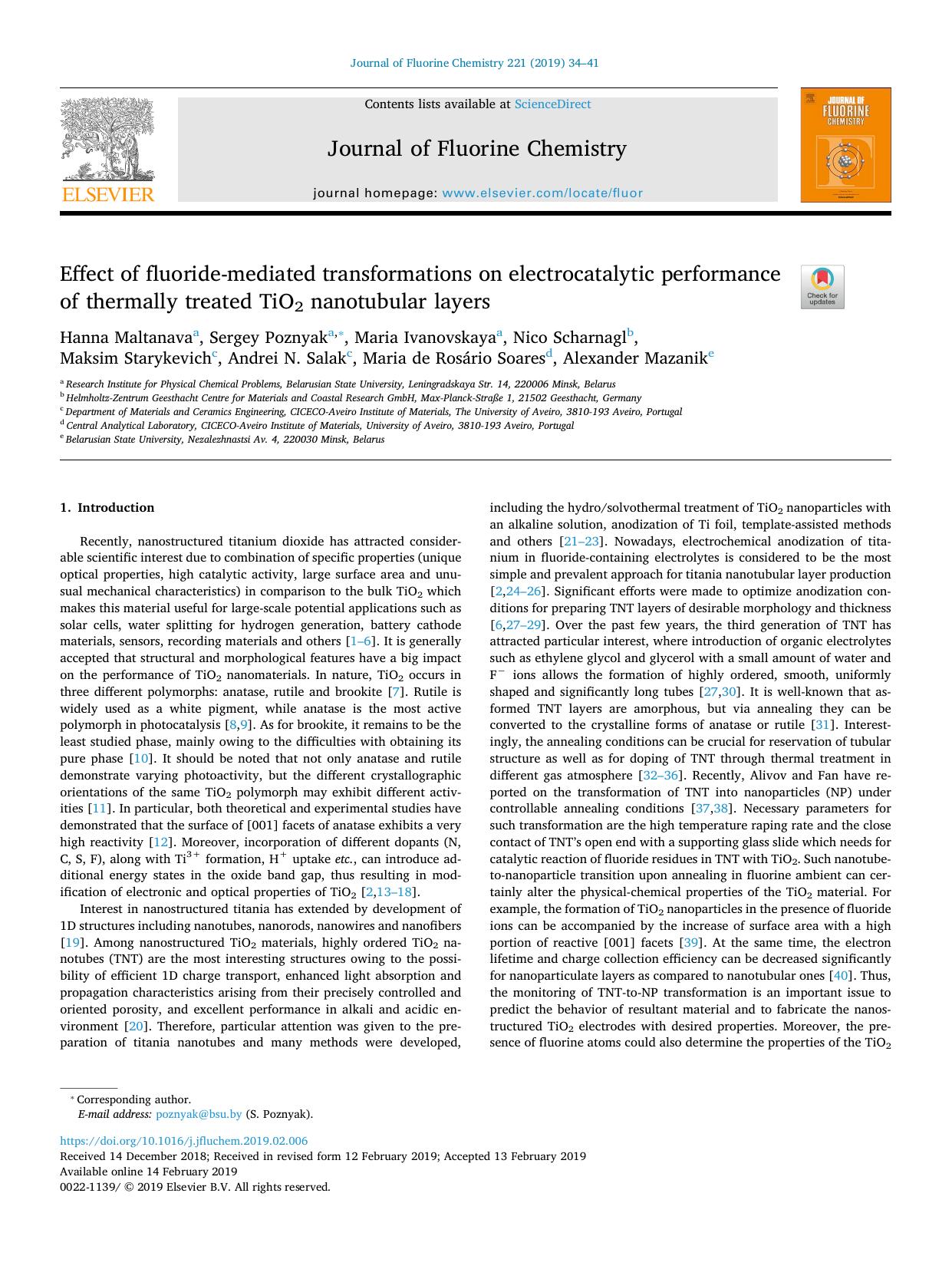 Effect of fluoride-mediated transformations on electrocatalytic performance of thermally treated TiO2 nanotubular layers by unknow