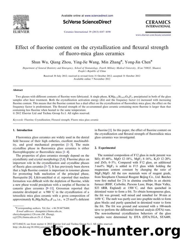 Effect of fluorine content on the crystallization and flexural strength of fluoro-mica glass ceramics by Shun Wu & Qiang Zhou & Ying-Jie Wang & Min Zhang & Yong-Jin Chen