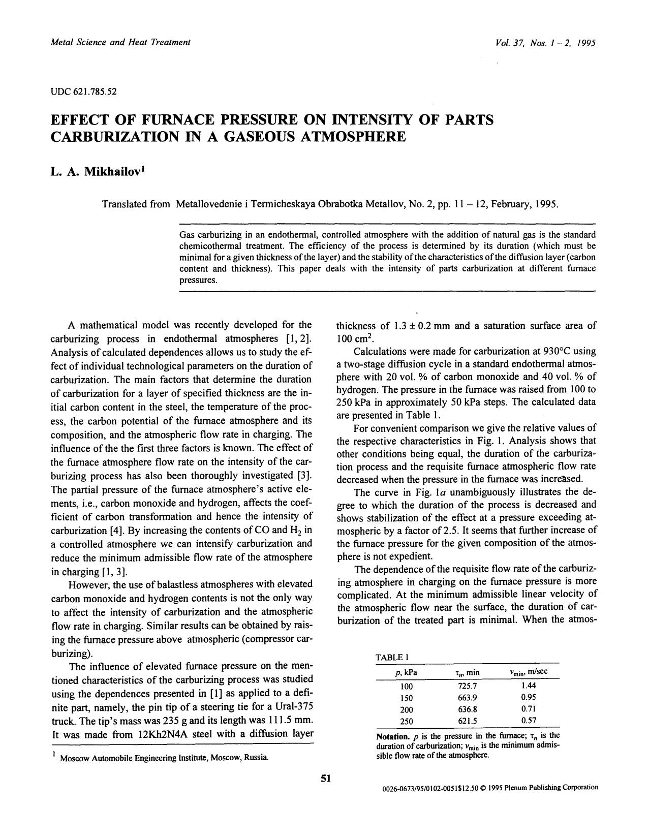 Effect of furnace pressure on intensity of parts carburization in a gaseous atmosphere by Unknown