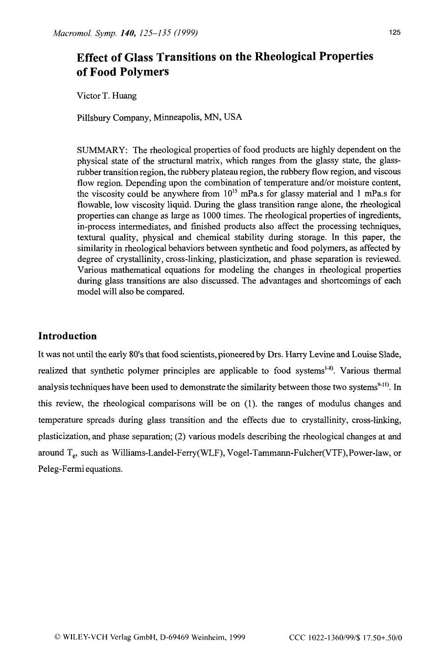 Effect of glass transitions on the rheological properties of food polymers by Unknown