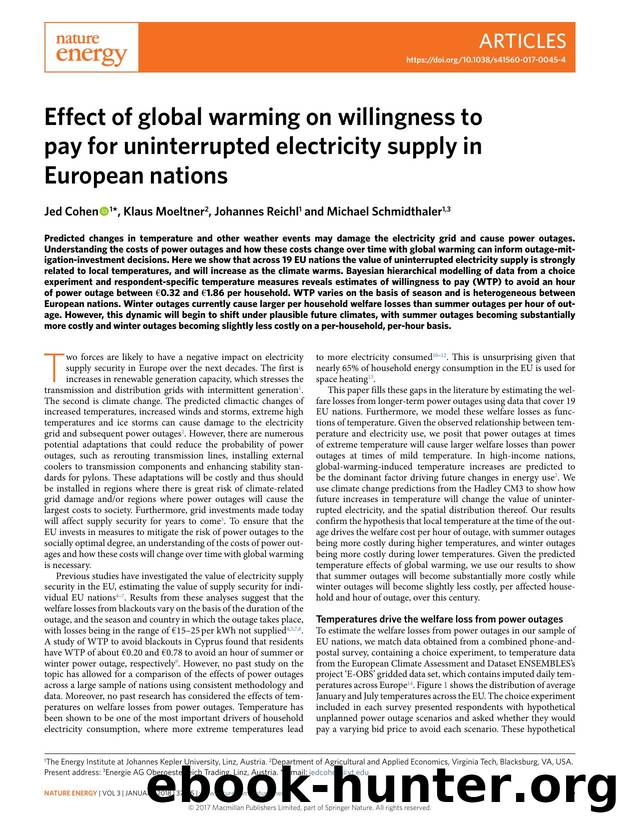 Effect of global warming on willingness to pay for uninterrupted electricity supply in European nations by Jed Cohen & Klaus Moeltner & Johannes Reichl & Michael Schmidthaler