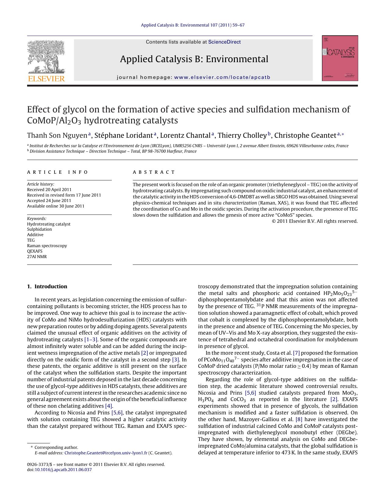 Effect of glycol on the formation of active species and sulfidation mechanism of CoMoPAl2O3 hydrotreating catalysts by Thanh Son Nguyen