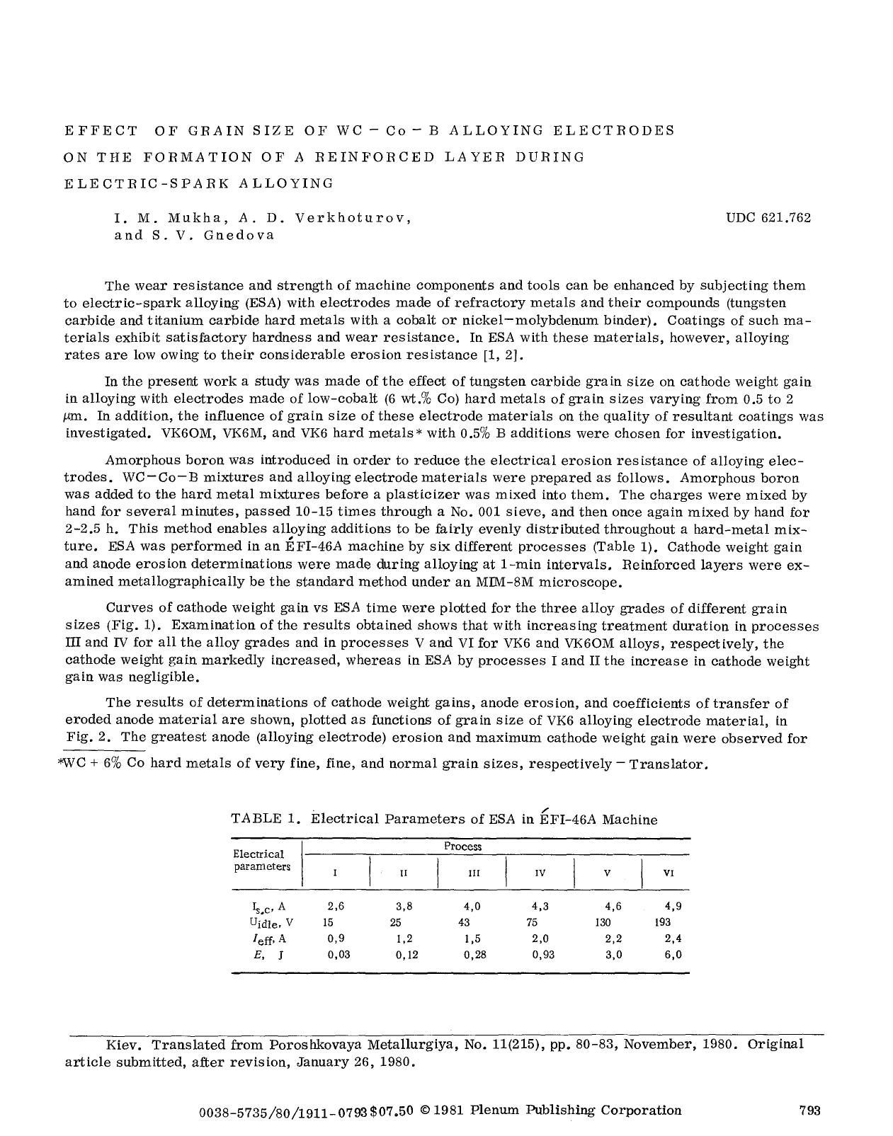 Effect of grain size of WC-Co-B alloying electrodes on the formation of a reinforced layer during electric-spark alloying by Unknown
