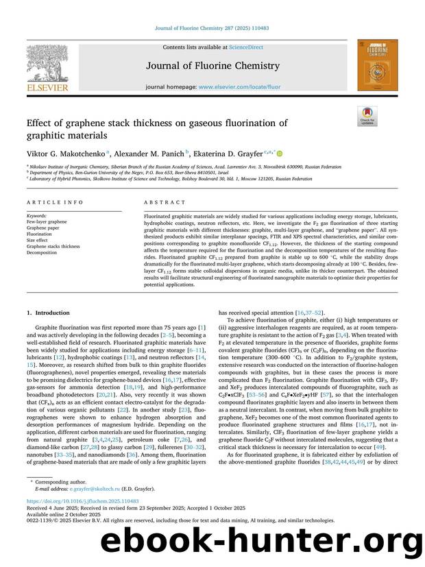 Effect of graphene stack thickness on gaseous fluorination of graphitic materials by Viktor G. Makotchenko & Alexander M. Panich & Ekaterina D. Grayfer